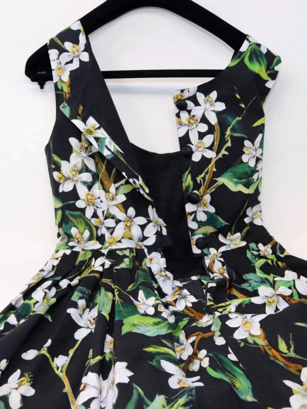 Dolce & Gabbana Size 44 Dress Black Green Floral Orange Blossom Midi Dress - Picture 10 of 16
